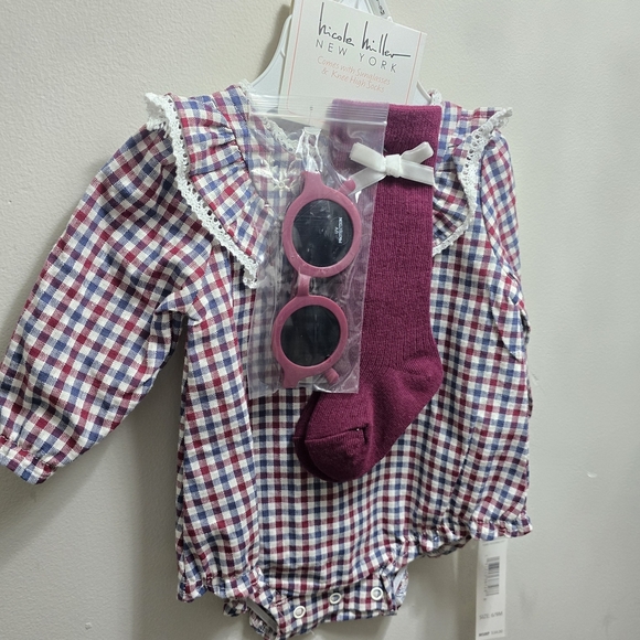 Nicole Miller Other - Nicole Miller Kids Plaid Romper Set with Pink Accessories
